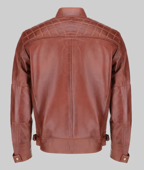 Ezekiel Men’s Brown Quilted Bold Leather Cafe Racer Jacket