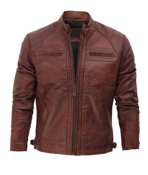 Ezekiel Men's Brown Quilted Bold Leather Cafe Racer Jacket
