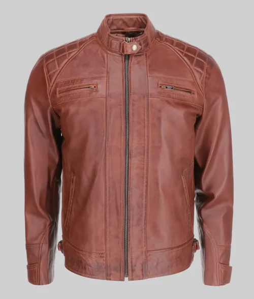 Ezekiel Men’s Brown Quilted Bold Leather Cafe Racer Jacket