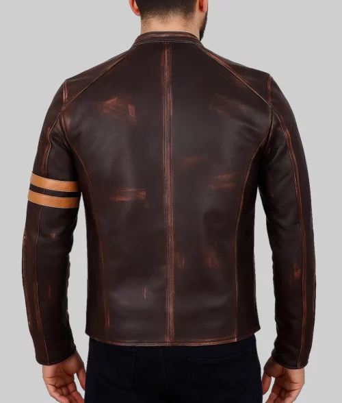 Finn Men's Brown Distressed Vintage Leather Racer Jacket-Back View