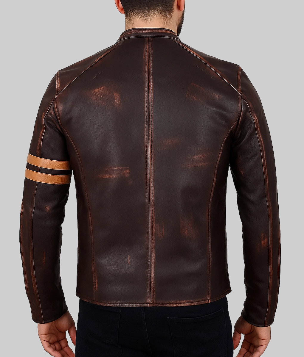 Finn Men's Brown Distressed Vintage Leather Racer Jacket-Back View