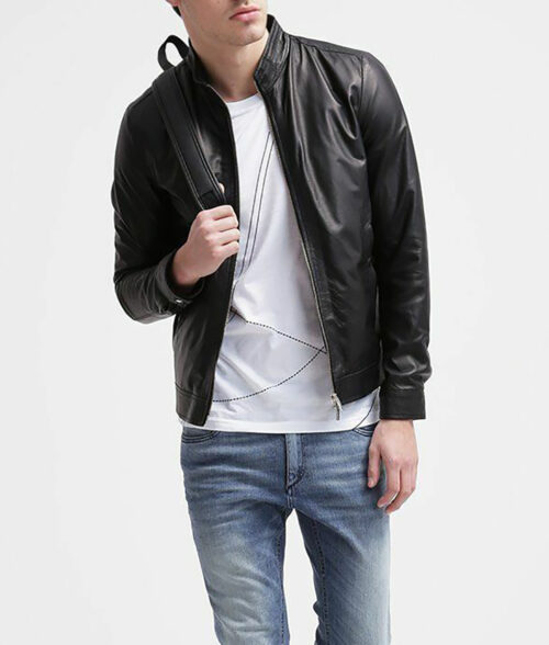 Gavin Men's Black Slim-Fit Dashing Leather Racer Jacket