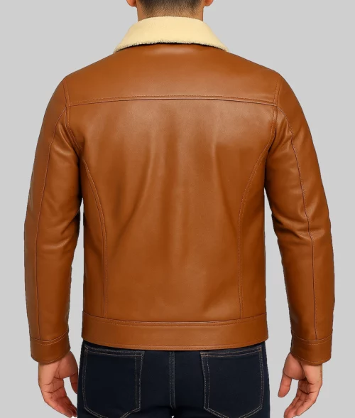 Grayson Men's Brown Leather Shearling Trucker Jacket-Back View