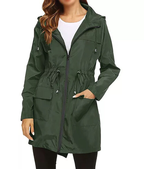 Green Zipper Hooded Rain Coat - Clearance Item
