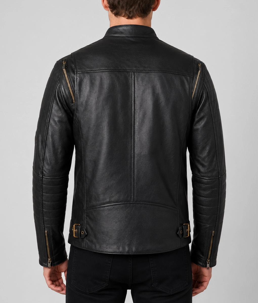 Hayden Men's Black Urbane Leather Racer Jacket - Back