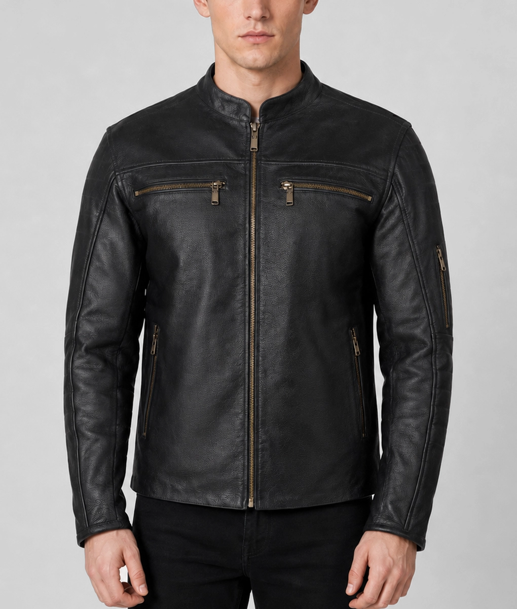 Hayden Men's Black Urbane Leather Racer Jacket - Front