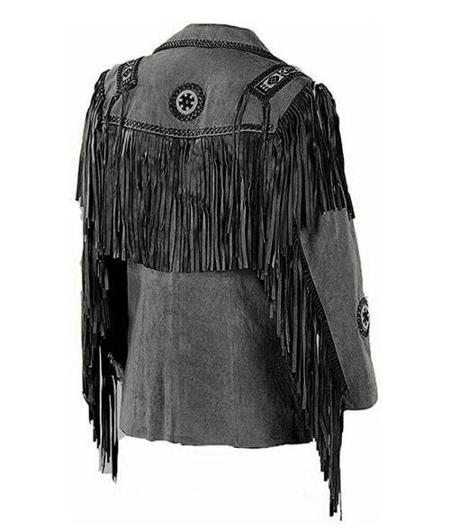 Holt Men's Charcoal Gray Cowboy Fringe Suede Ranch Jacket