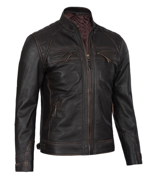 Ian Men's Brown Quilted Voguish Leather Cafe Racer Jacket