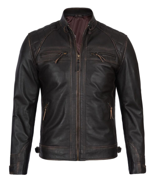Ian Men's Brown Quilted Voguish Leather Cafe Racer Jacket