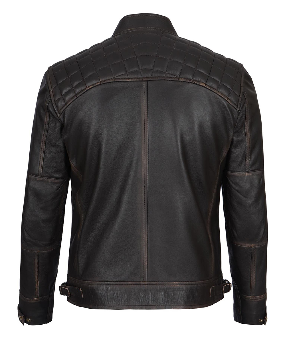 Ian Men's Brown Quilted Voguish Leather Cafe Racer Jacket