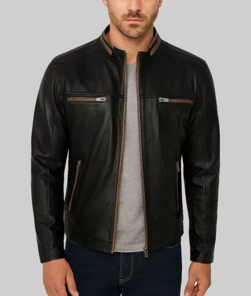 Jason Men's Black Western Vintage Distressed Leather Jacket-Front View