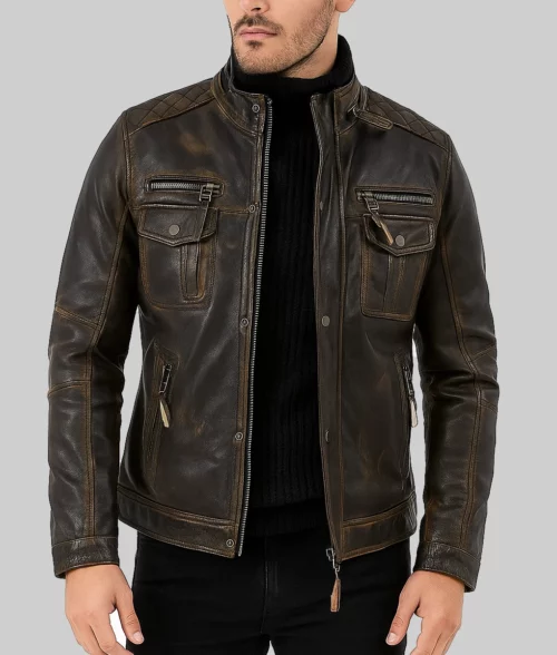 Jasper Brown Cafe Racer Jacket-Front View