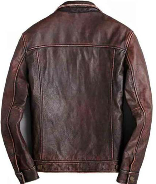 Jasper Men's Brown Classic Rugged Leather Trucker Racer Jacket