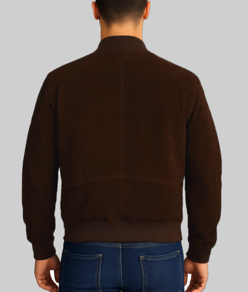 Kalel Men's Dark Brown Stylish Suede Bomber Jacket-Back View (2)