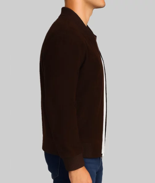 Kalel Men's Dark Brown Stylish Suede Bomber Jacket-Side View