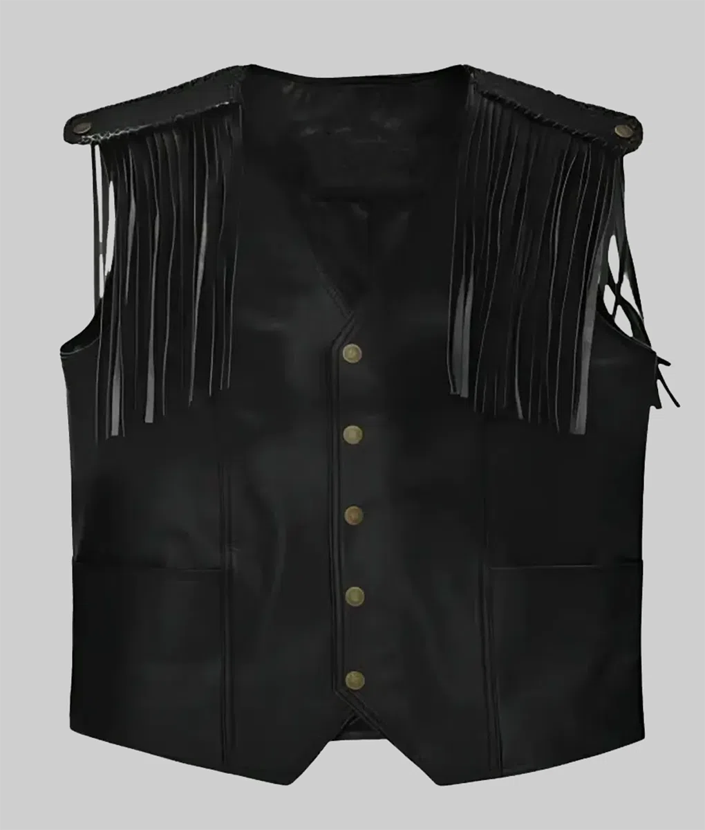 Ken Black Fringe Vest - Front View