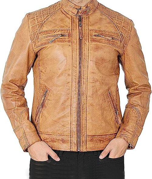 Knox Men's Brown Quilted Retro Leather Cafe Racer Jacket