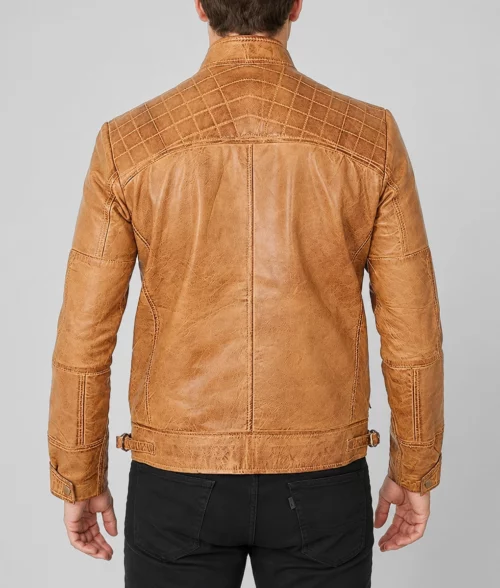 Knox Men's Brown Quilted Retro Leather Cafe Racer Jacket - Back