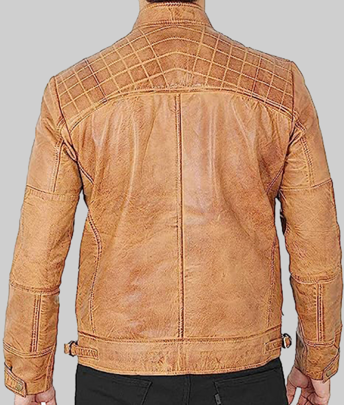 Knox Men's Brown Quilted Retro Leather Cafe Racer Jacket-BackView