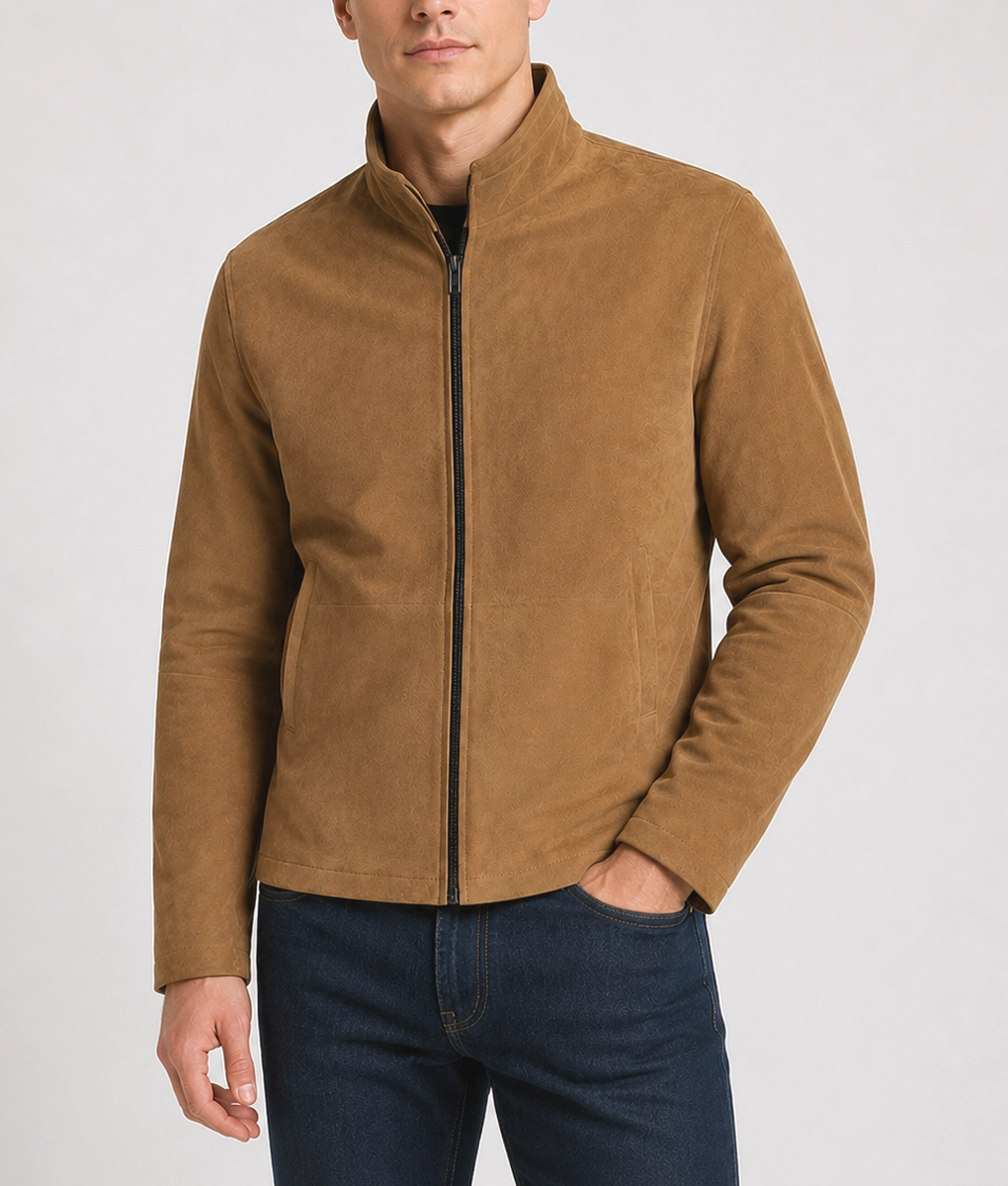 Louis Men's Brown Western Casual Cowboy Soft Suede Jacket - Front Side