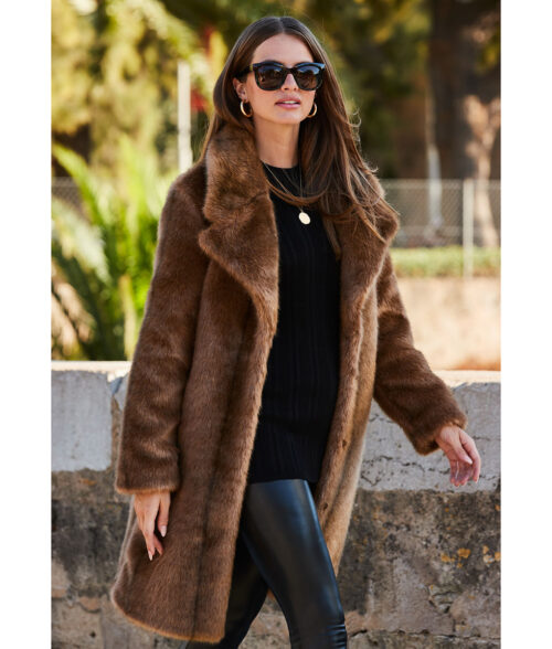 Maya Brown Faux Mink Fur Coat