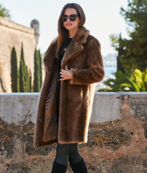 Maya Brown Faux Mink Fur Coat