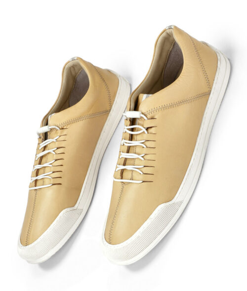 Men's Beige Leather Lace Up Casual Sneakers