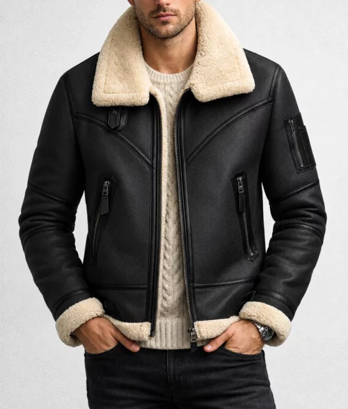 Men's Black Aviator B3 Bomber Jacket - Front