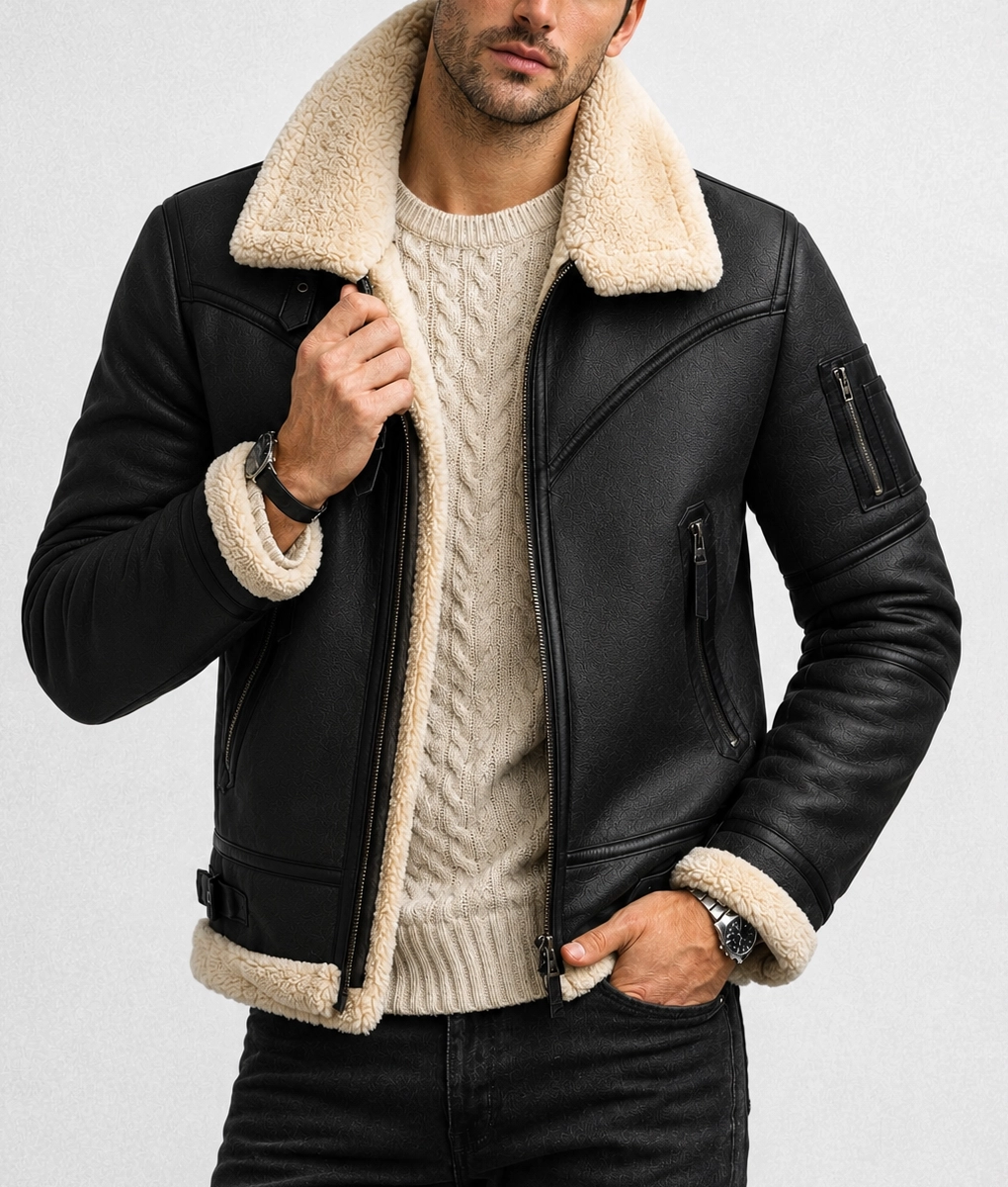 Men's Black Aviator B3 Bomber Jacket - Image 2