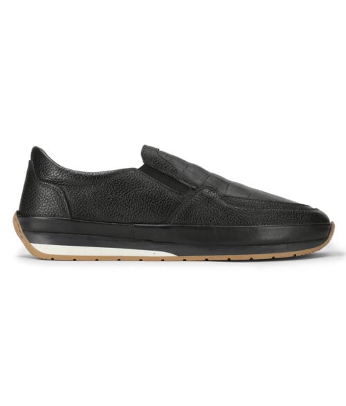 Men's Black Leather Casual Crocodile Style Slip-on Loafers