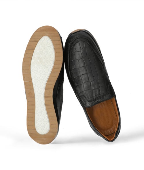 Men's Black Leather Casual Crocodile Style Slip-on Loafers