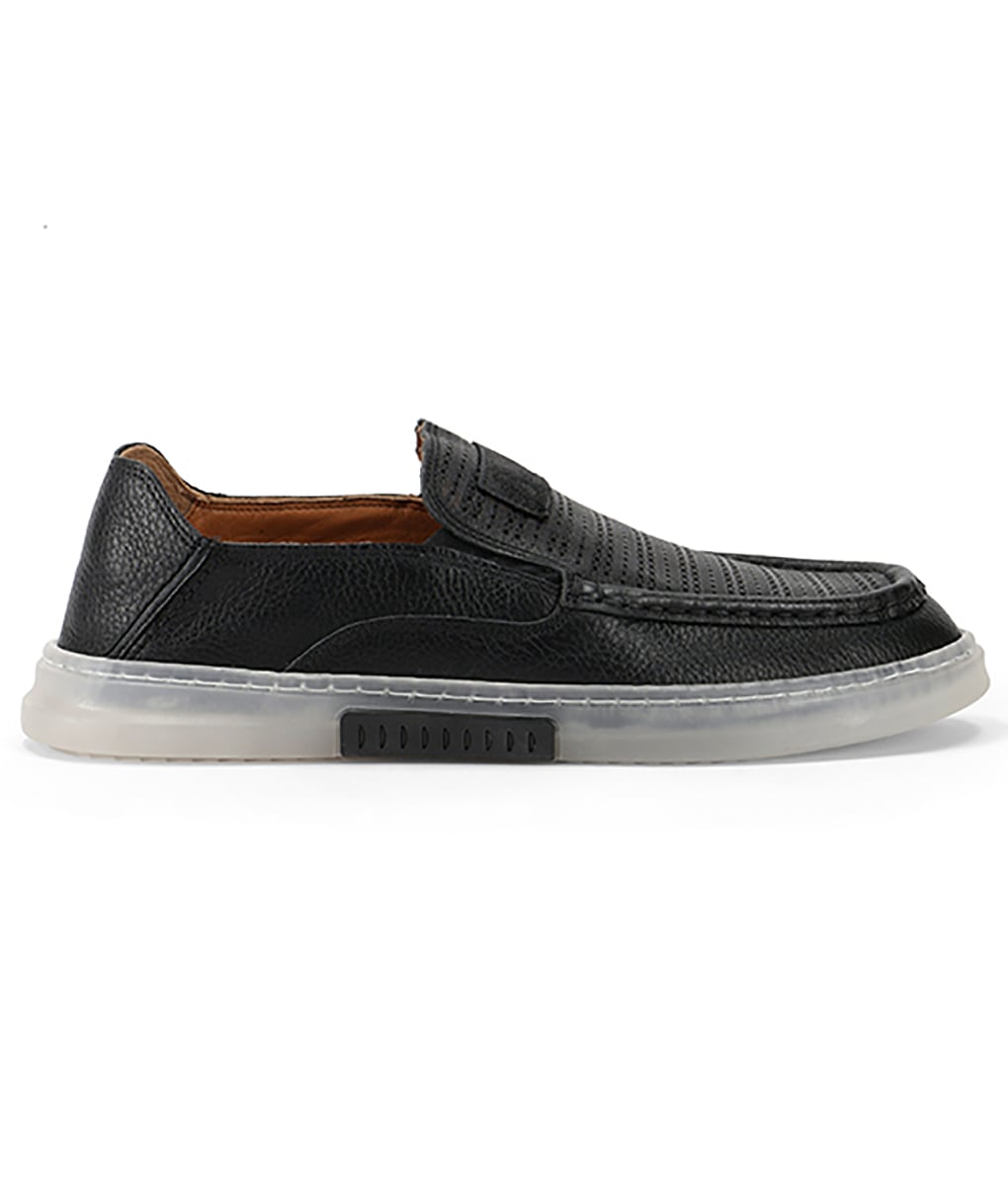Men's Black Leather Casual Slip-on Loafers