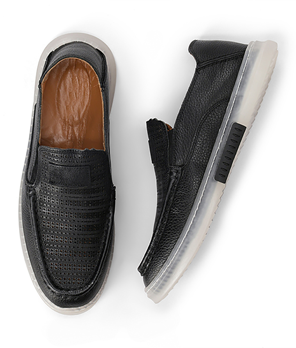 Men's Black Leather Casual Slip-on Loafers