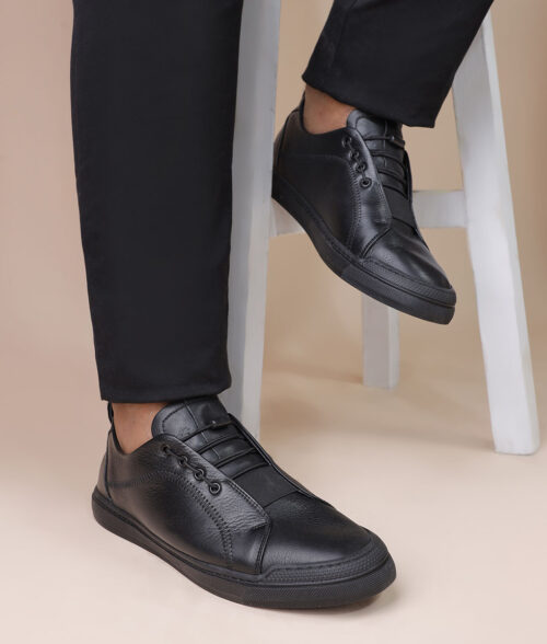 Men's Black Leather Casual Sneakers