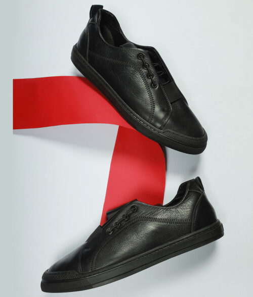 Men's Black Leather Casual Sneakers