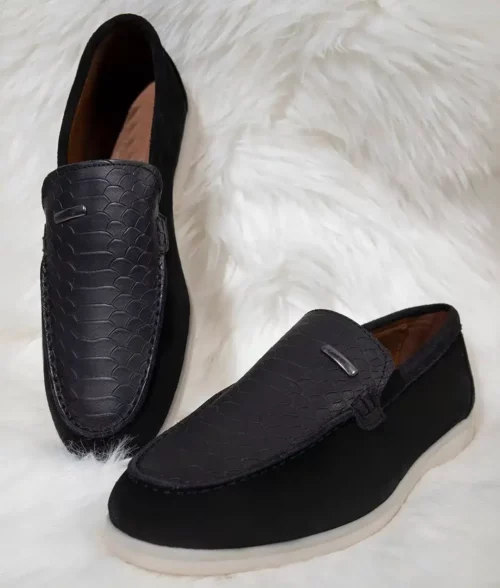 Men's Black Leather Crocodile Style Casual Slip-on Loafers