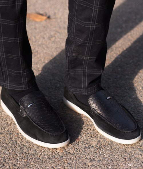 Men's Black Leather Crocodile Style Casual Slip-on Loafers