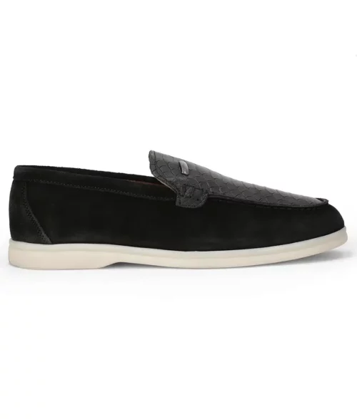 Men's Black Leather Crocodile Style Casual Slip-on Loafers