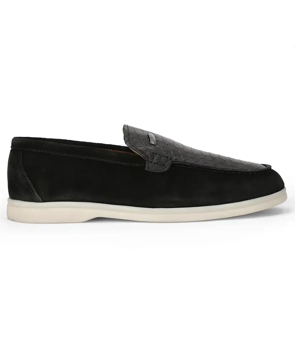 Men's Black Leather Crocodile Style Casual Slip-on Loafers
