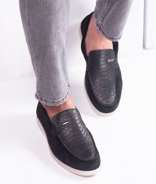 Men's Black Leather Crocodile Style Casual Slip-on Loafers