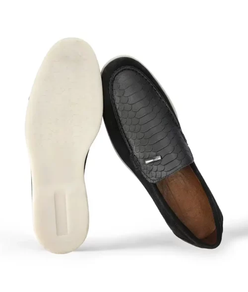 Men's Black Leather Crocodile Style Casual Slip-on Loafers