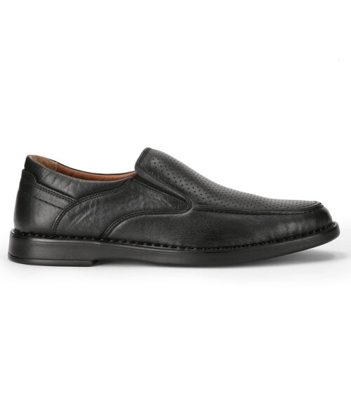 Men's Black Leather Dotted Casual Slip-on Loafers