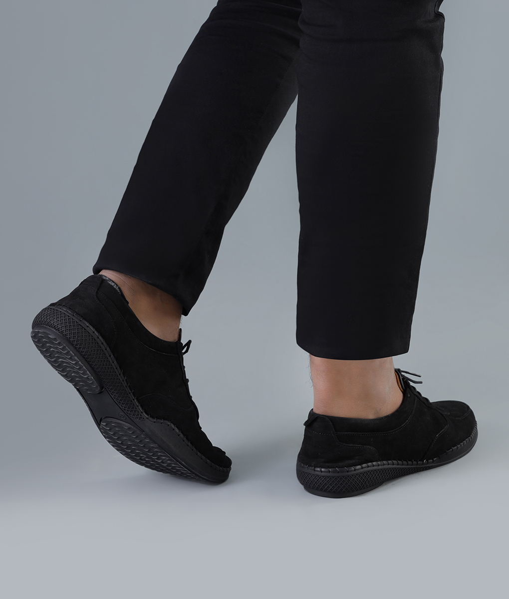 Men's Black Suede Leather Casual Sneakers