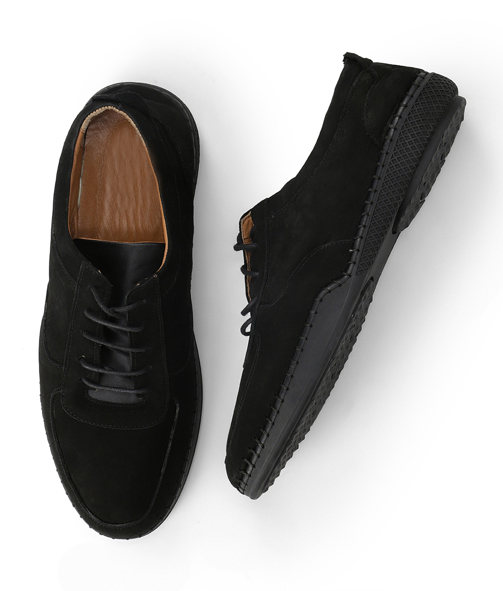 Men’s Black Suede Leather Casual Sneakers