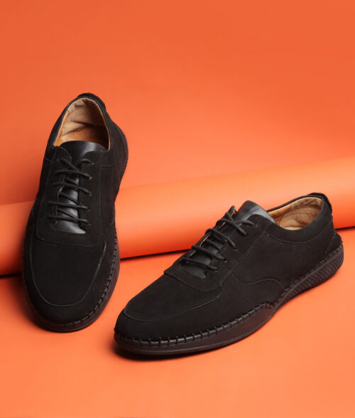 Men's Black Suede Leather Casual Sneakers