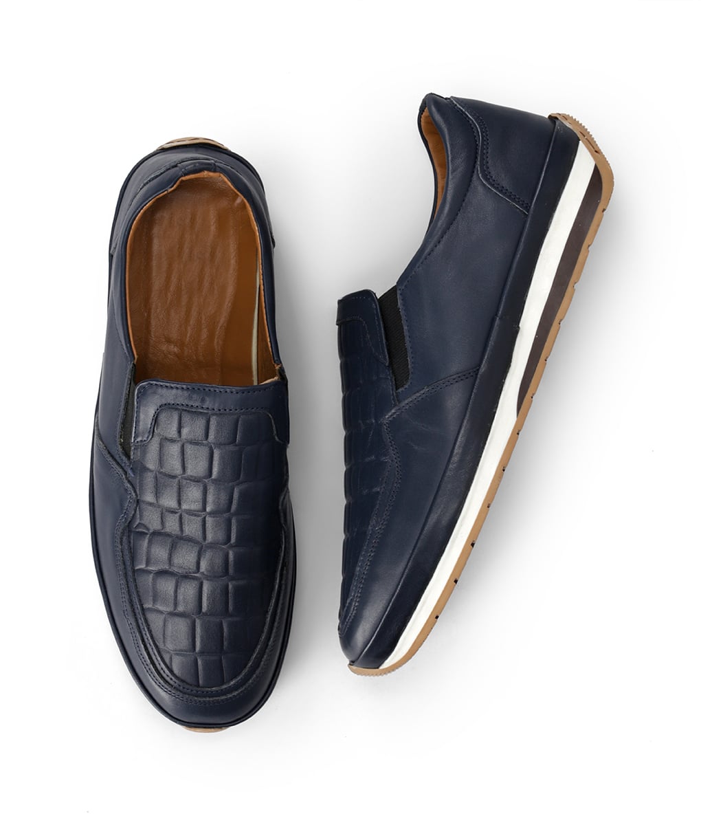 Men's Blue Leather Casual Slip-on Loafers