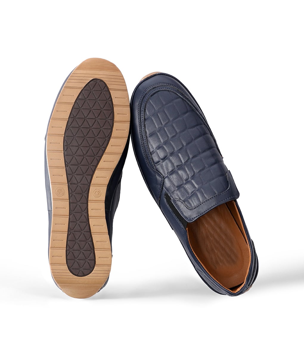 Men's Blue Leather Casual Slip-on Loafers
