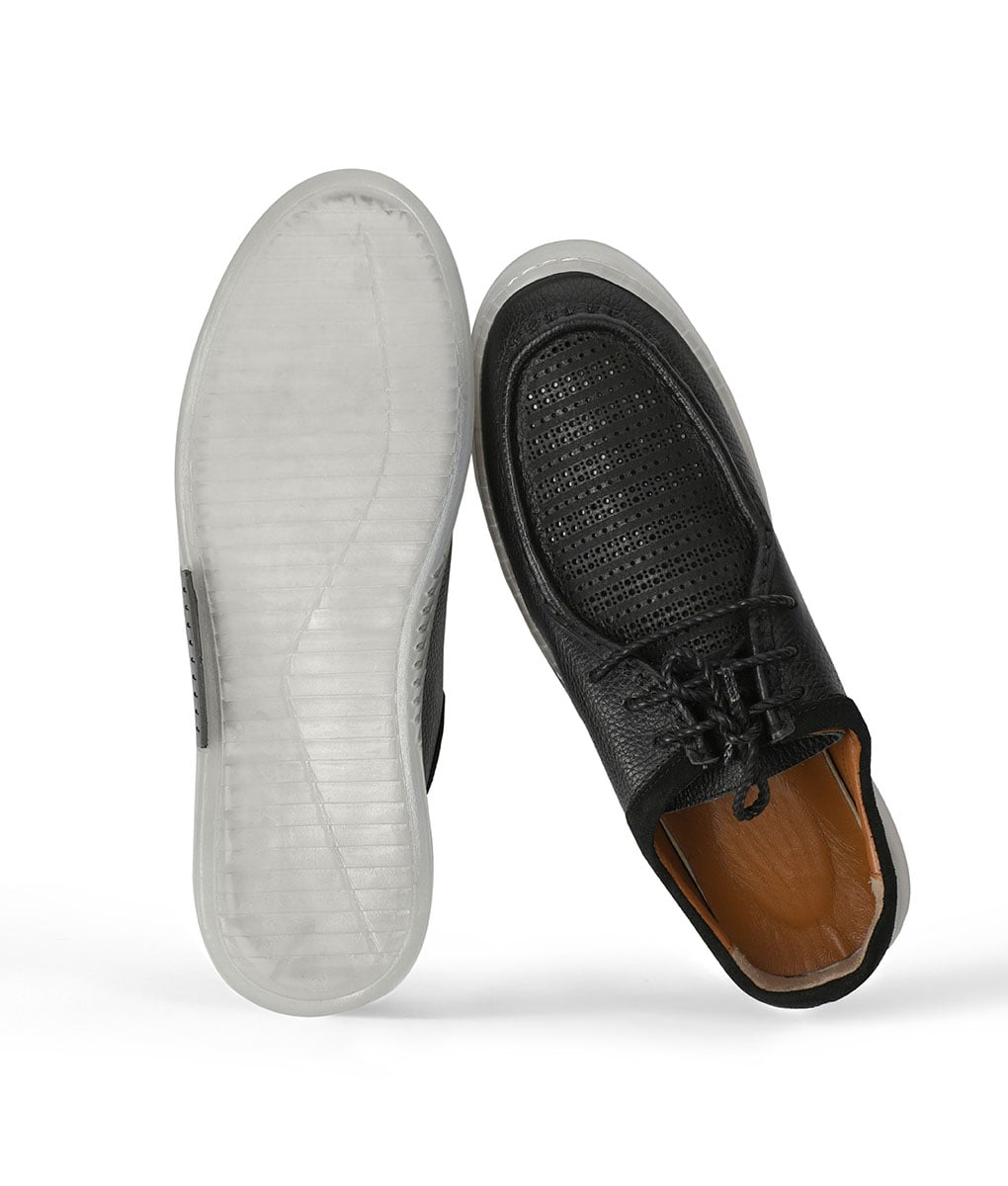 Men's Breathable Dotted Casual Black Lace-up Shoes