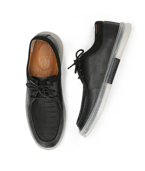 John Mens Black Leather Sneaker