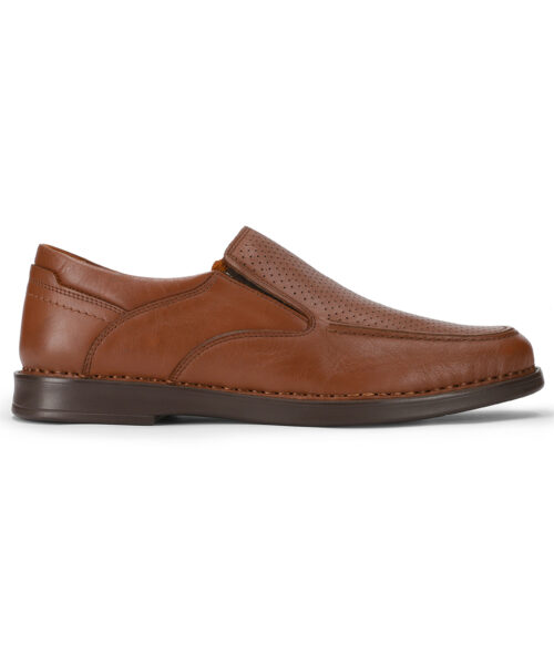 Men's Brown Leather Dotted Casual Slip-on Loafers